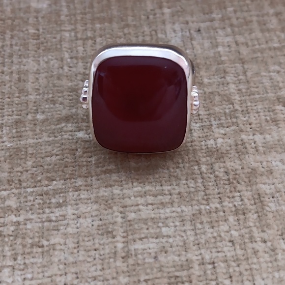 Red Silver Square Gemstone Ring - Picture 2 of 11